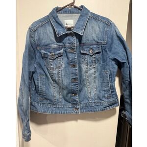 Stylus Womens Blue Denim Trucker Jacket Medium Wash Size XL Button Front Casual